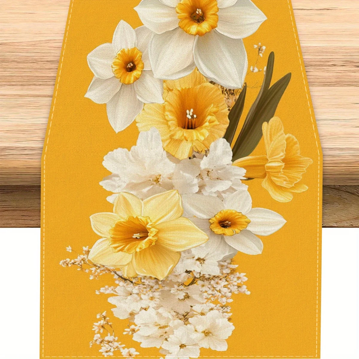 

1pc Yellow-White Narcissus Table RunnerFresh Floral Design for Home Dining Table Decor, Spring Decoration Tablecloths