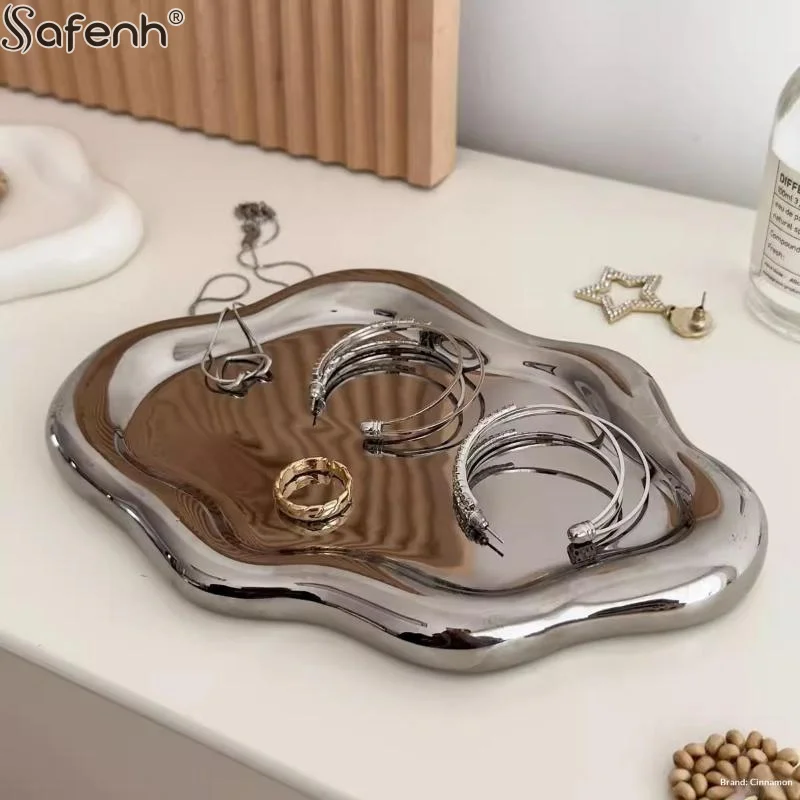 1PCS Simple Jewelry Storage Tray Creative Cloud Shapes Electroplated Jewelry Earrings Ring Display Desktop Dish For Women