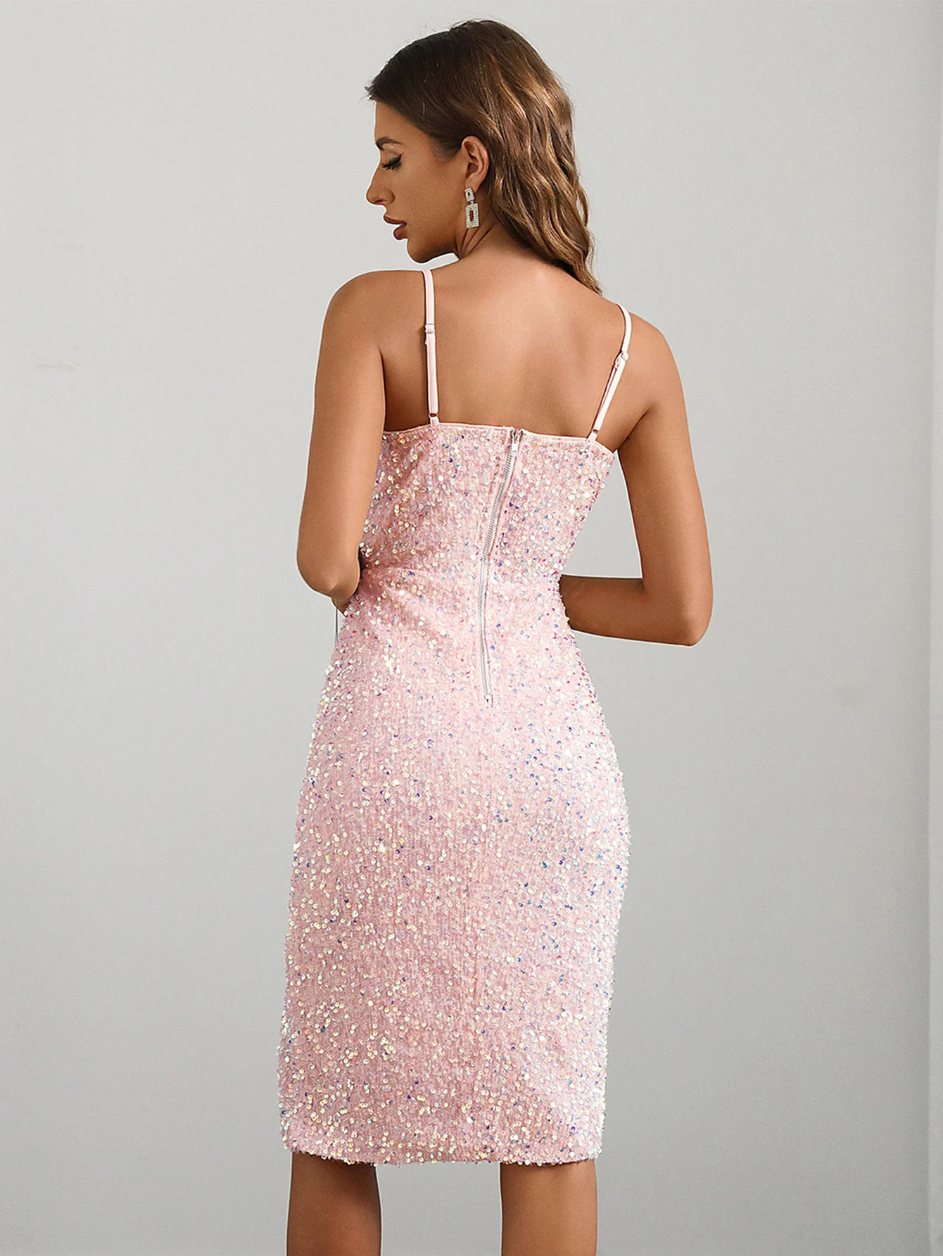 Sexy pink backless sequin summer dress women clothing vestidos midi elegantes evening party dresses bodycon club birthday dress