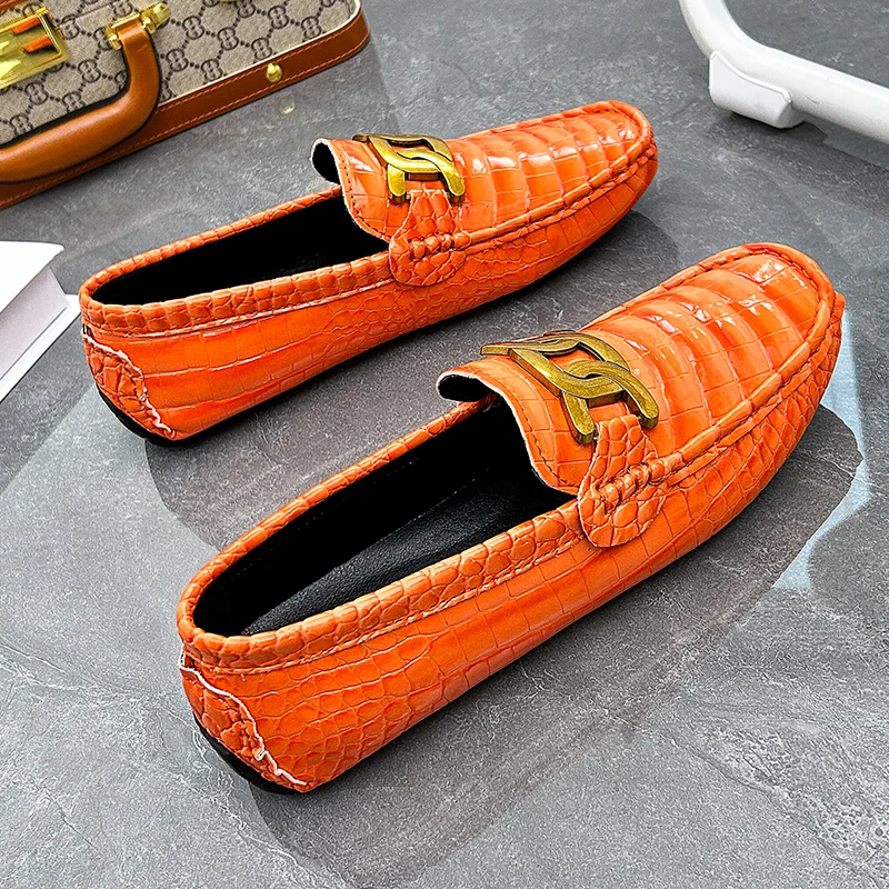 New Luxury Orange Casual Moccasins Shoes for Men Plus Size 38-48 Male Business Formal Dress Loafers England Gentleman Shoes