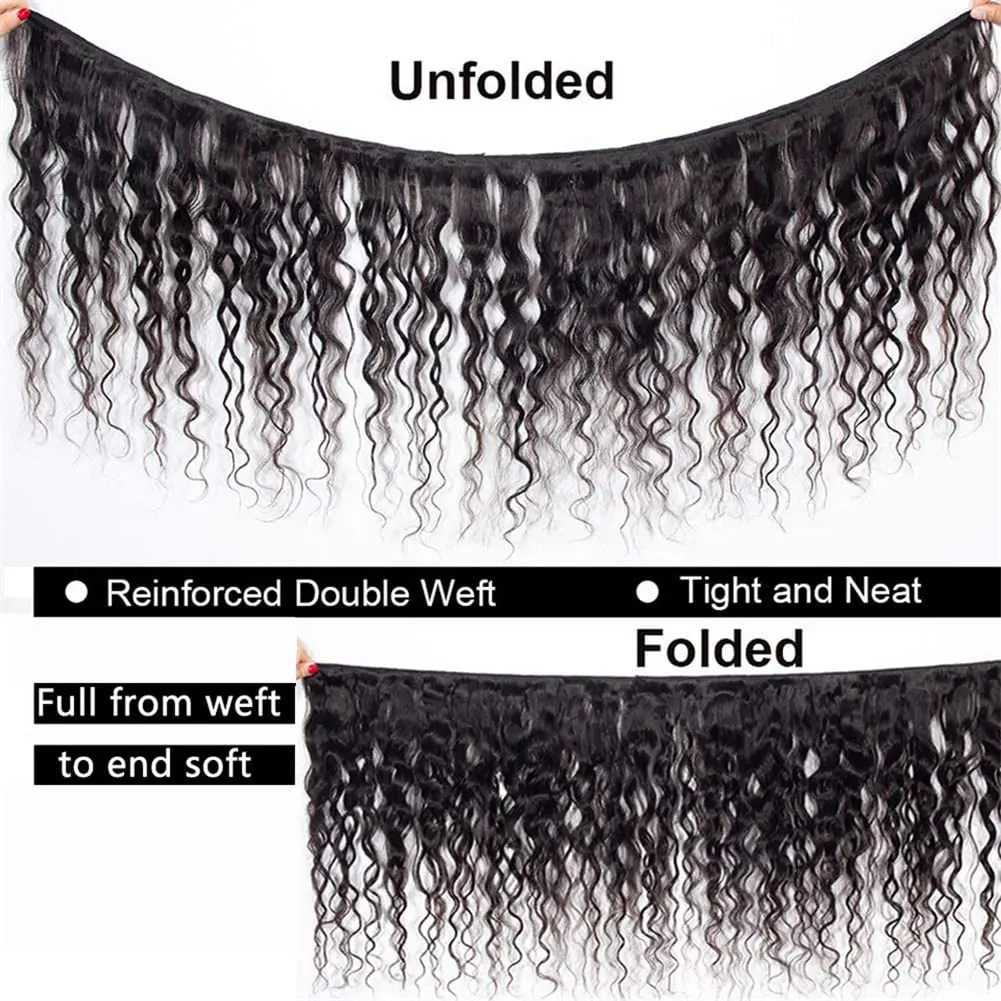 Deep Wave Human Hair Bundles With 13x4 Transparent Lace Frontal Brazilian 100% Human Hair Weave Extension