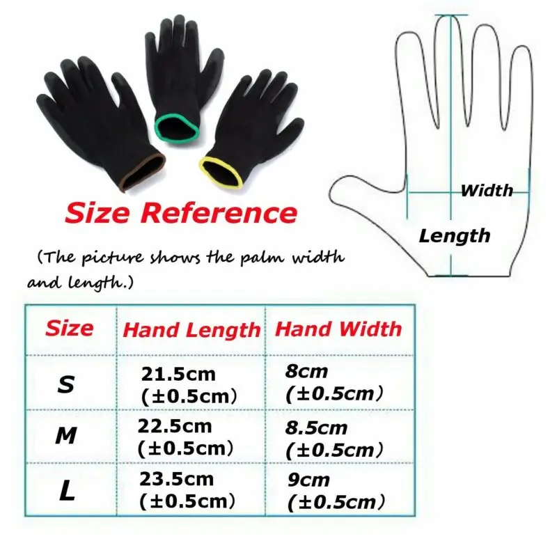 12Pairs Safety Coating Work Gloves Hand Protect PU Nylon Antiskid Dust-Proof Gloves For Carpenters Garden Work Palm Coated Glove