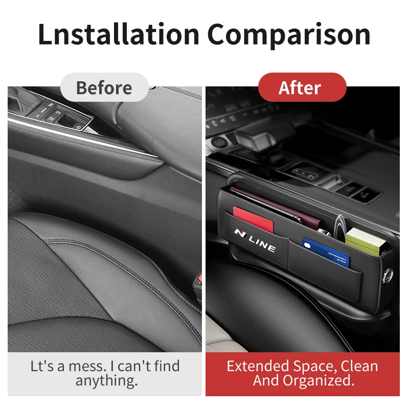 For Hyundai Car Seat Gap Pocket Storage Box Phone Holder Accessories N Line Tuscon NX4 I20 I30 I10 Sonata Elantra view 3
