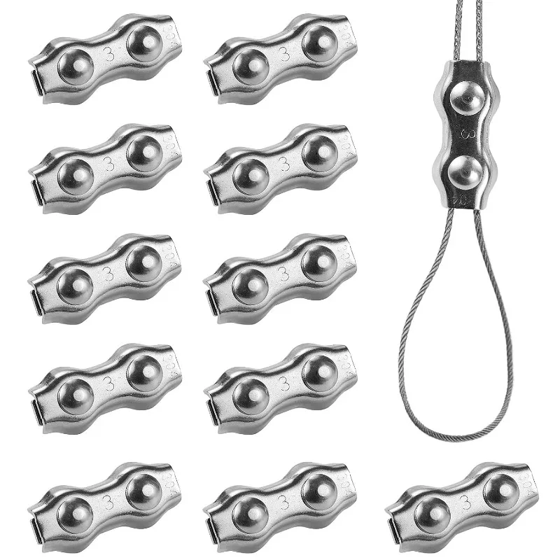 

1/10pcs Duplex Wire Rope Clamp Stainless Steel Bolt Cable Clips Anti-Slip Rope Grip Fixing Tools Fasteners for Hanging Wire