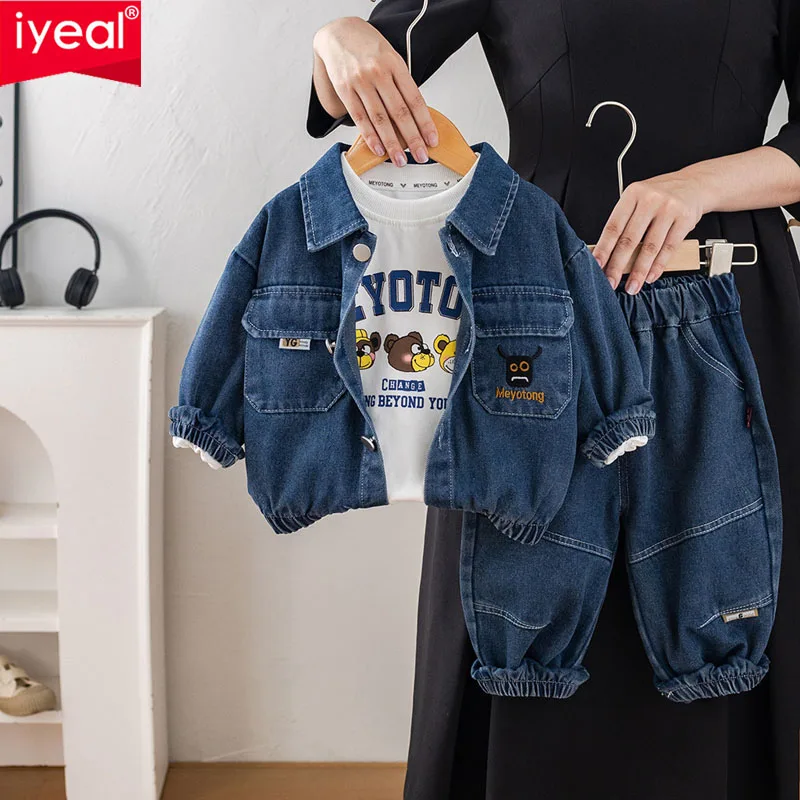 

IYEAL 2025 Spring and Autumn New Boys' Autumn Fashion Set 2025 New Cowboy Three Piece Set Korean Edition Children's Clothing