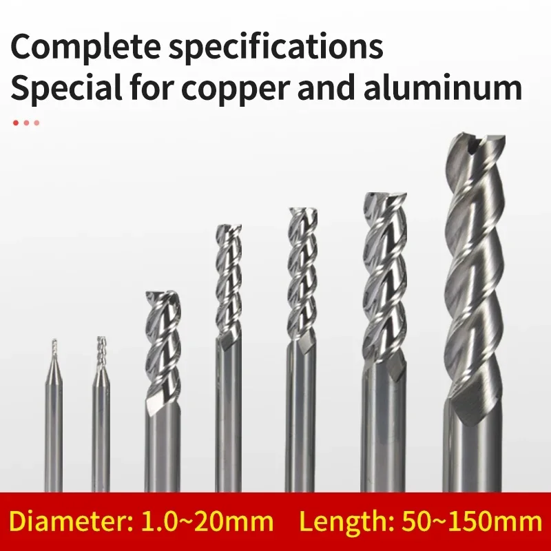 CNC Machine Machining Milling Cutter HRC55 1.0-20.0mm 3-Flute Carbide Flat End Mills For Aluminum Parts Processing Tool