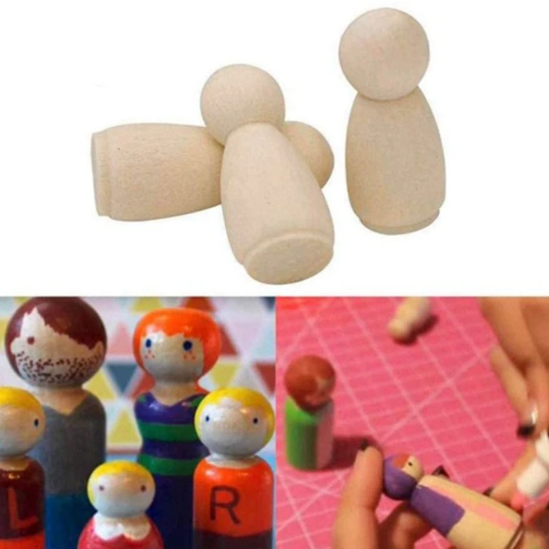 Wooden Peg Dolls, 56PCS Unfinished Decorative DIY Angel Tiny Doll Bodies Painted Natural Wooden People With Hats