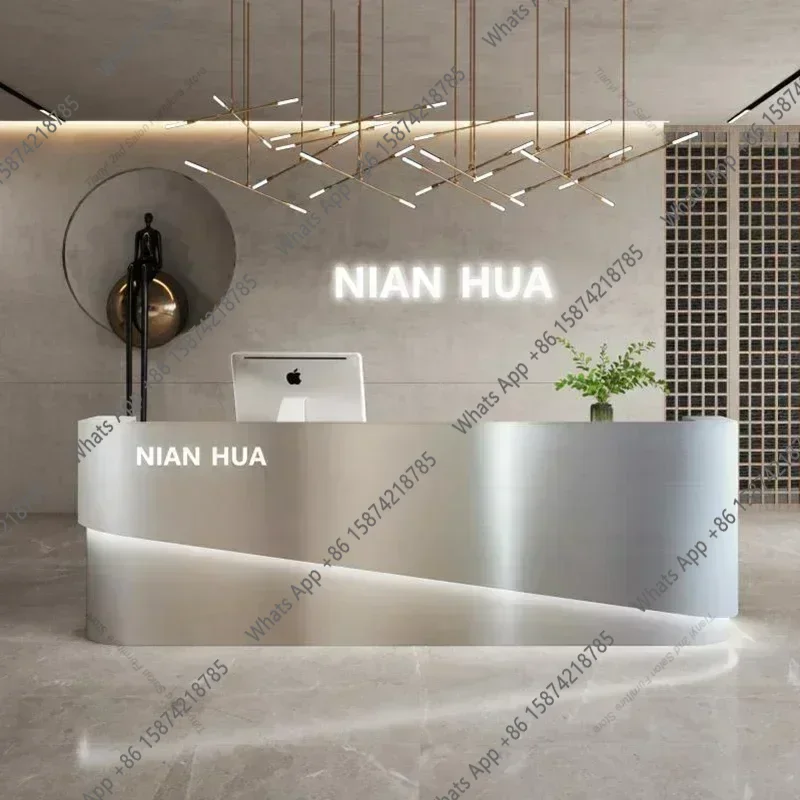 

Y &Stainless Steel Modern Reception Desks Nordic Luxury Golden Beauty Salon Storage Counter Office Furniture Receptionsdisk FYRD