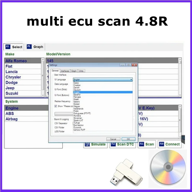 

2023 Hot Sale Multi Ecu Scan 4.8 for Fiat Connector Work With ELM327 Auto Repair software Mult/iEcu/Scan Registered Unlimited