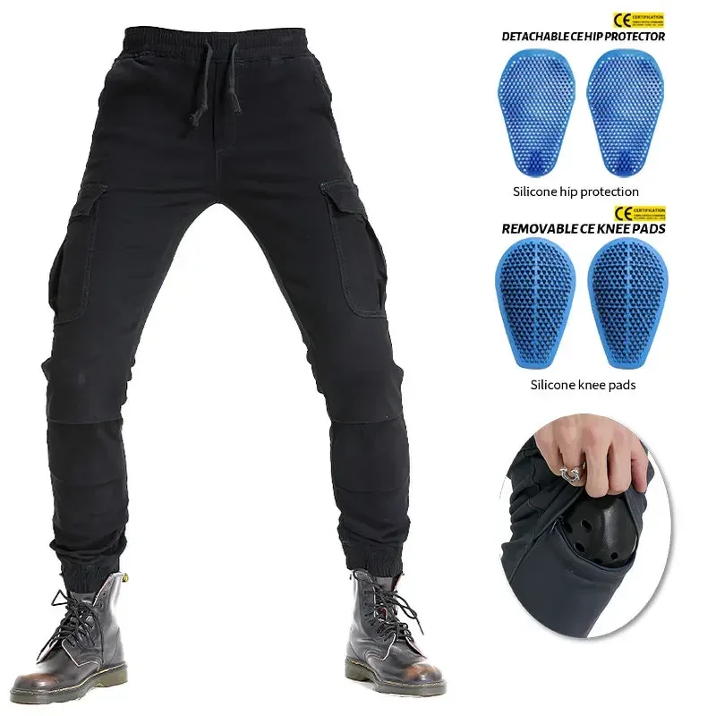 VOLERO New Motorcycle Riding Pants Jeans Casual Multi-pocket Small Foot Belt Protection Wear-resistant Men and Women Spring