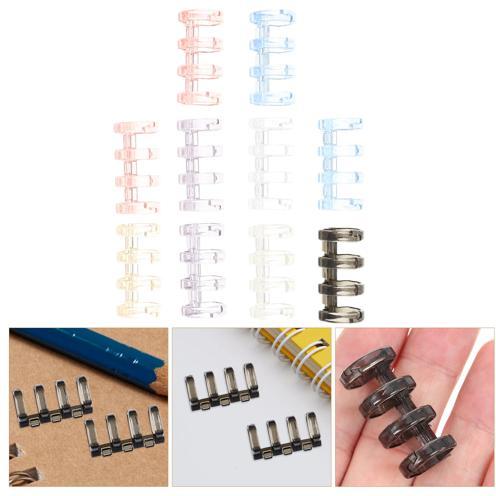 Carpeta de cuatro agujeros, Clip de anillo de carpeta de plástico liso a presión para libros, álbum de recortes, organización de archivo, suministros de papelería, 10 Uds.