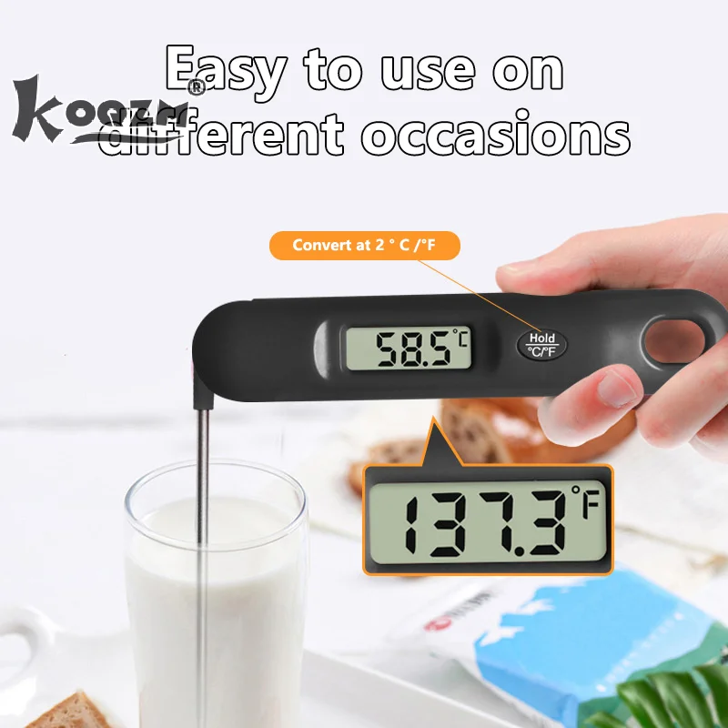 Kitchen Meat Thermometer - Digital Food Thermometer For Cooking And Grilling - Foldable Probe BBQ Temperature Gauge