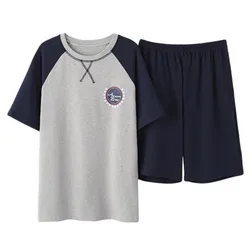 Cotton Men's Pajama Top and Pants Loungewear Athletic Casual Loose Nightwear Set Striped Sleepwear Homewear Two Piece Big Size