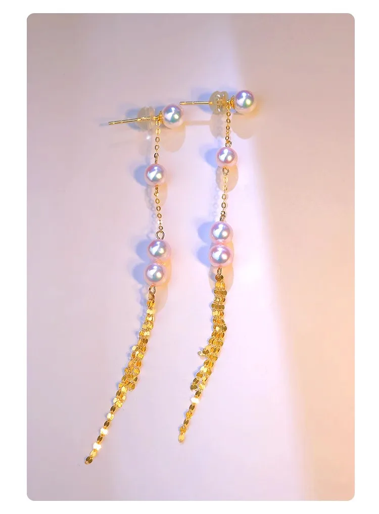 

100% настоящее золото 18 карат, натуральный жемчуг Akoya с морской водой, чистый AU750, классический модный дизайн с кисточками, ювелирные изделия, подарок для женщин EC1011