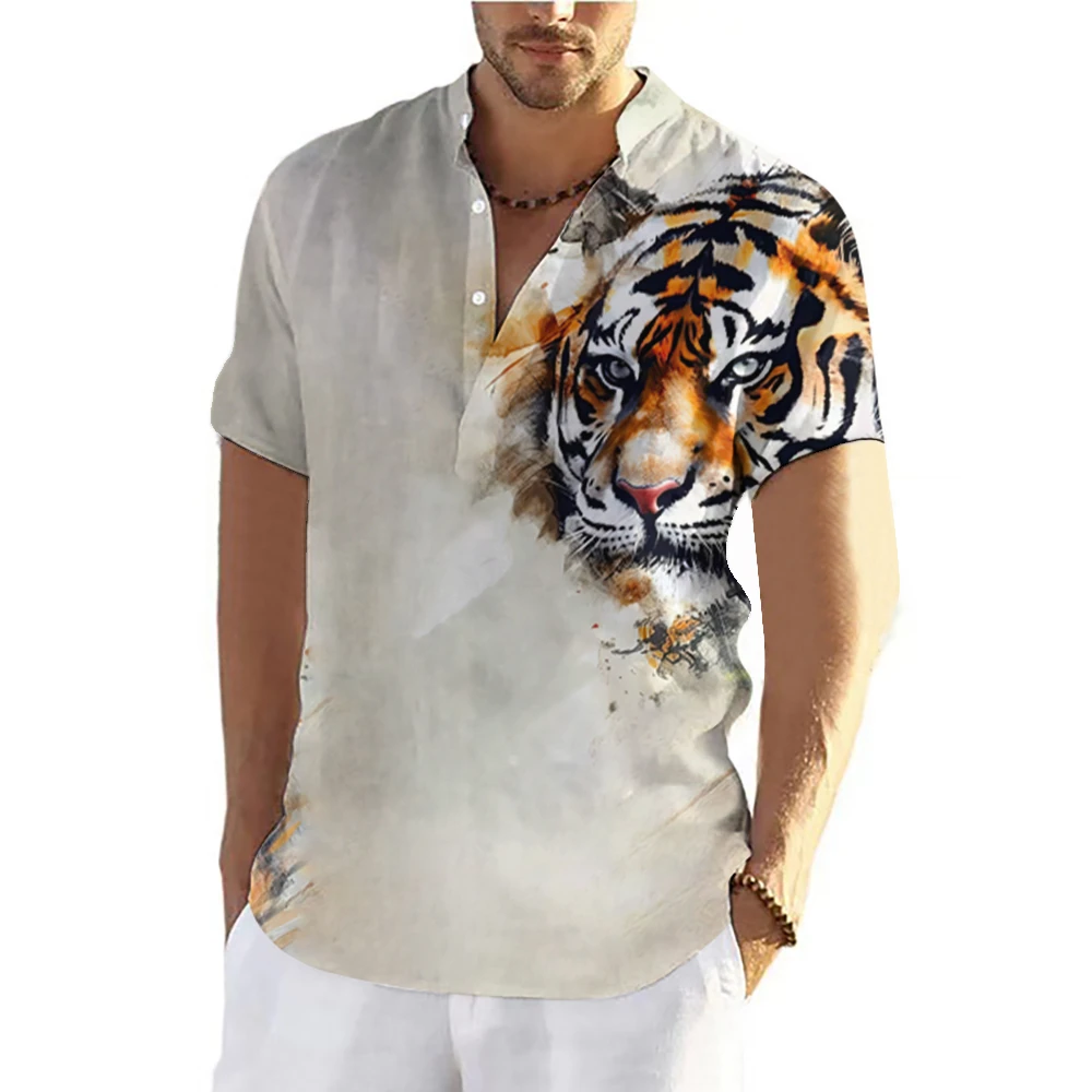 Tiger Shirts For Men T-shirts Short Sleeve Tops Animal Graphic Clothing Streetwear V-Neck Pullovers Summer Men\'s Shirt Tees 2023