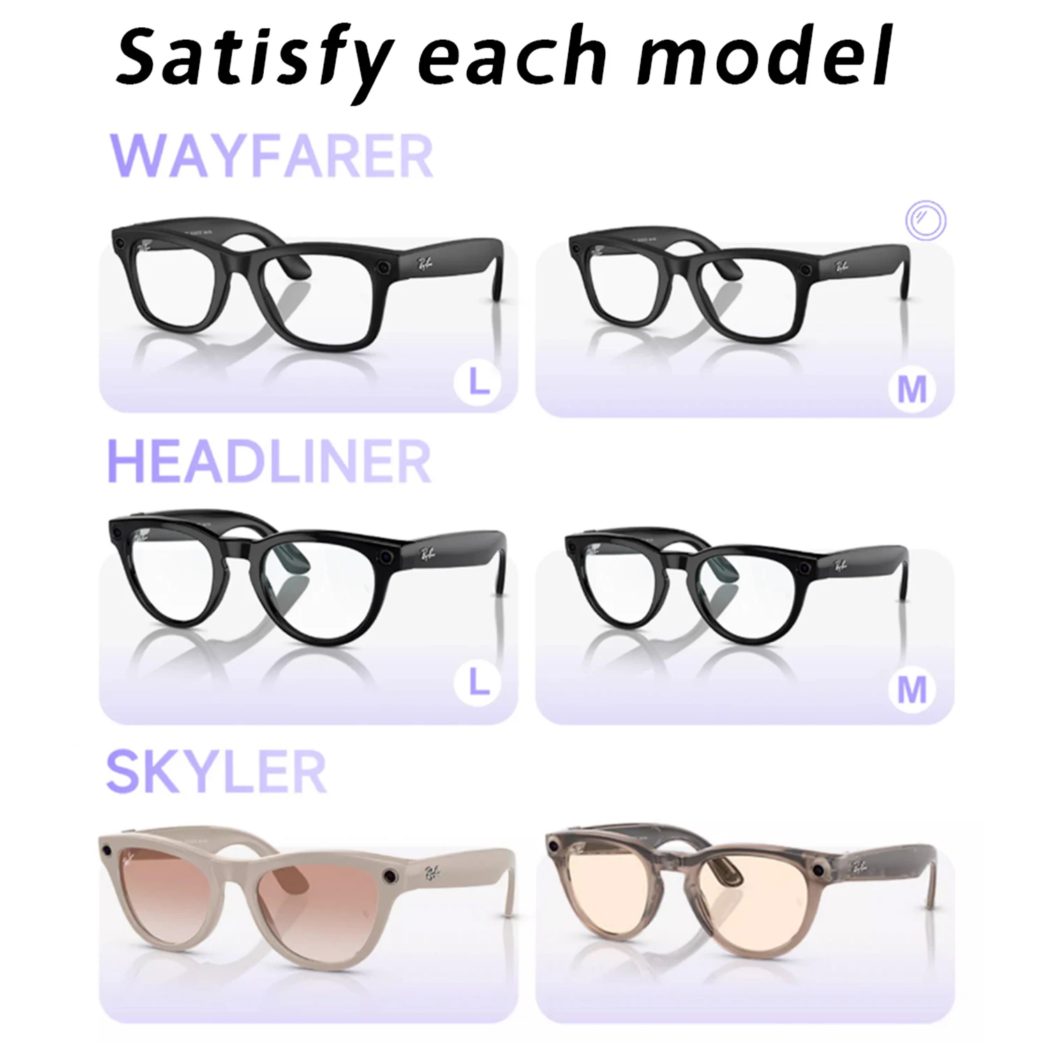 لـ Ray Ban Meta WAYFARE، HEADLINE، عدسة قصر النظر SKYLER، عدسات طبية مخصصة مضادة للضوء ومضادة للأزرق، نظارات AR الذكية