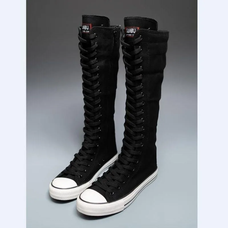 2025 New High Top Canvas Shoes for Women's Korean Edition Long Boot Lace-Up Zipper Comfortable Boot Zapatos De Mujer Tendencia - view 3