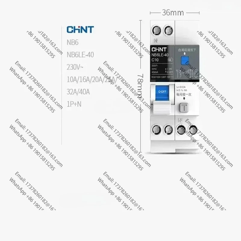 

CHINT NB6LE-40 6A 10A 16A 32A 10MA 30MA 0.01A 0.03A RCBO 1P + N disyuntor corriente Residual protección contra fugas