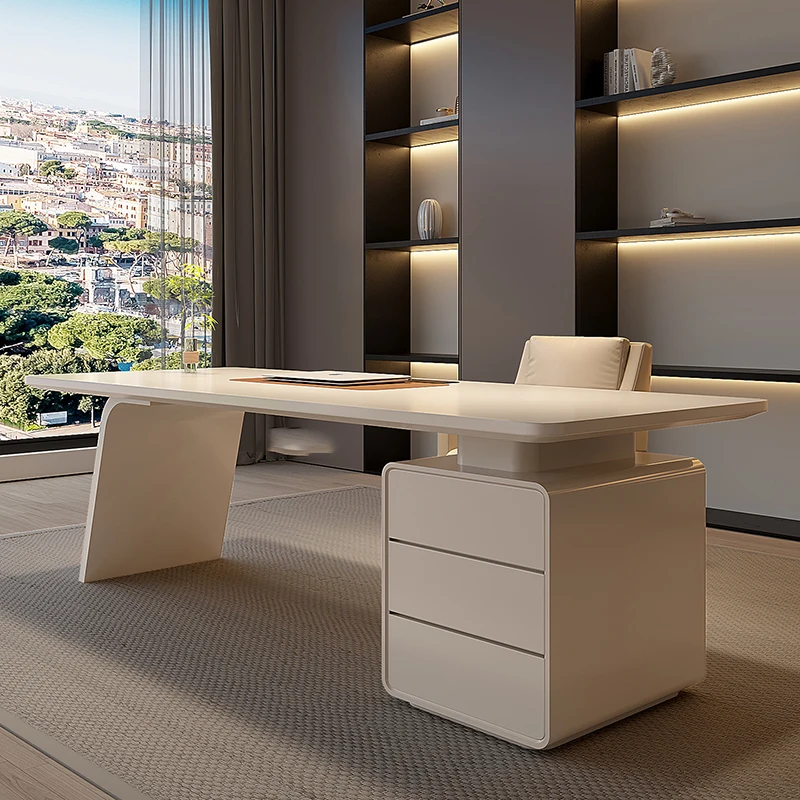 Scrivania da ufficio in piedi bianca Cassetto estetico moderno nordico Scrivania da ufficio Artigianato Deposito Escritorio Oficina Mobili commerciali