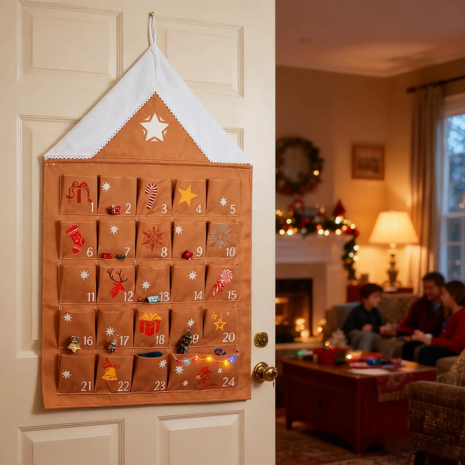 

24-дневные рождественские подвесные сумки с обратным отсчетом, настенные сумки для хранения за дверью для праздника, сезонного Дня Благодарения