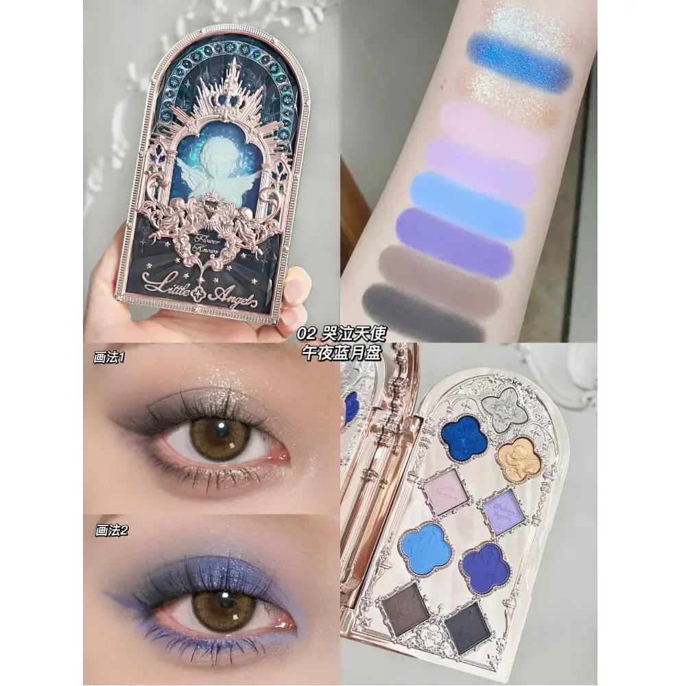 Flower Knows Little Angel Eyeshadow Palette Eye Glitter Make Up Palette Long Lasting 9 Color Eye Shadow For Girl And Women