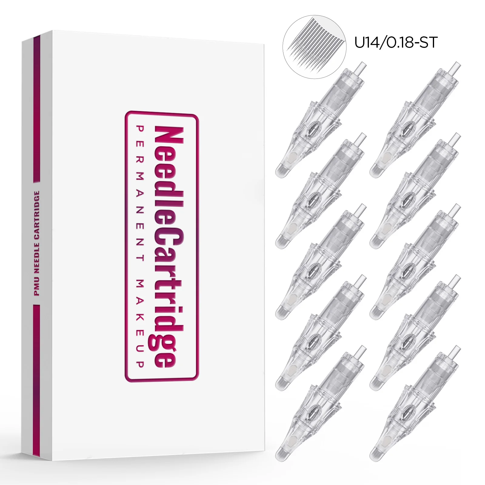 10pcs Tattoo Cartridge Needles Built-in Sponge Half-wall U14/0.18 Disposable Sterilized Safety Tattoo Needle for Eyebrows Tattoo