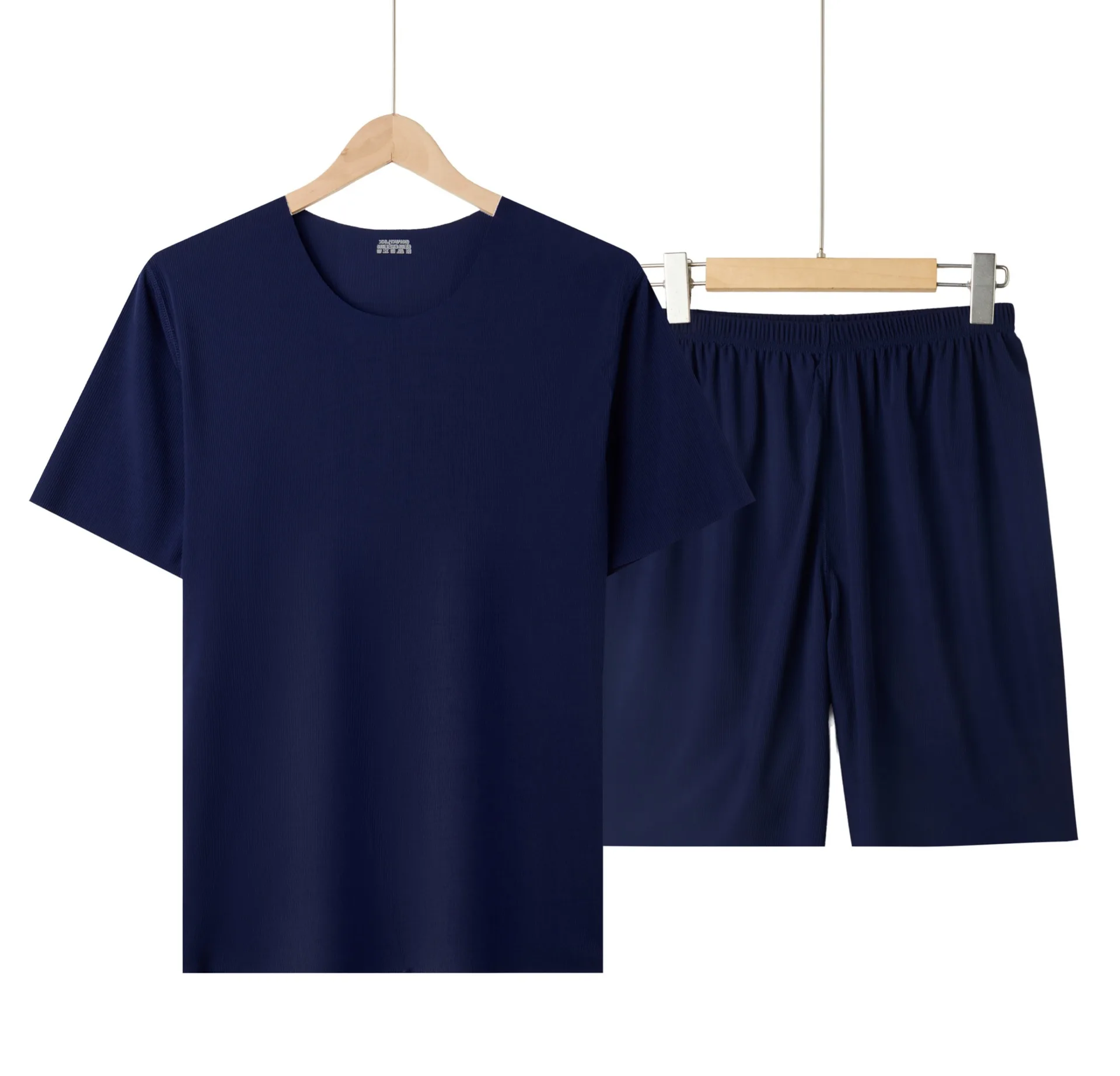 Men's New Plus-Size Pajamas Ice Silk Cool Home Wear Men's Summer Modal Thin Ribbed Short Sleeve Suitable for Wearing Outside