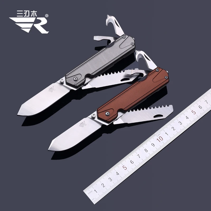 Sanrenmu 7117 Multi Function Folding Knife EDC TOOL with Wood Saw Belt Cutter Glass Breaker Bottle Opener