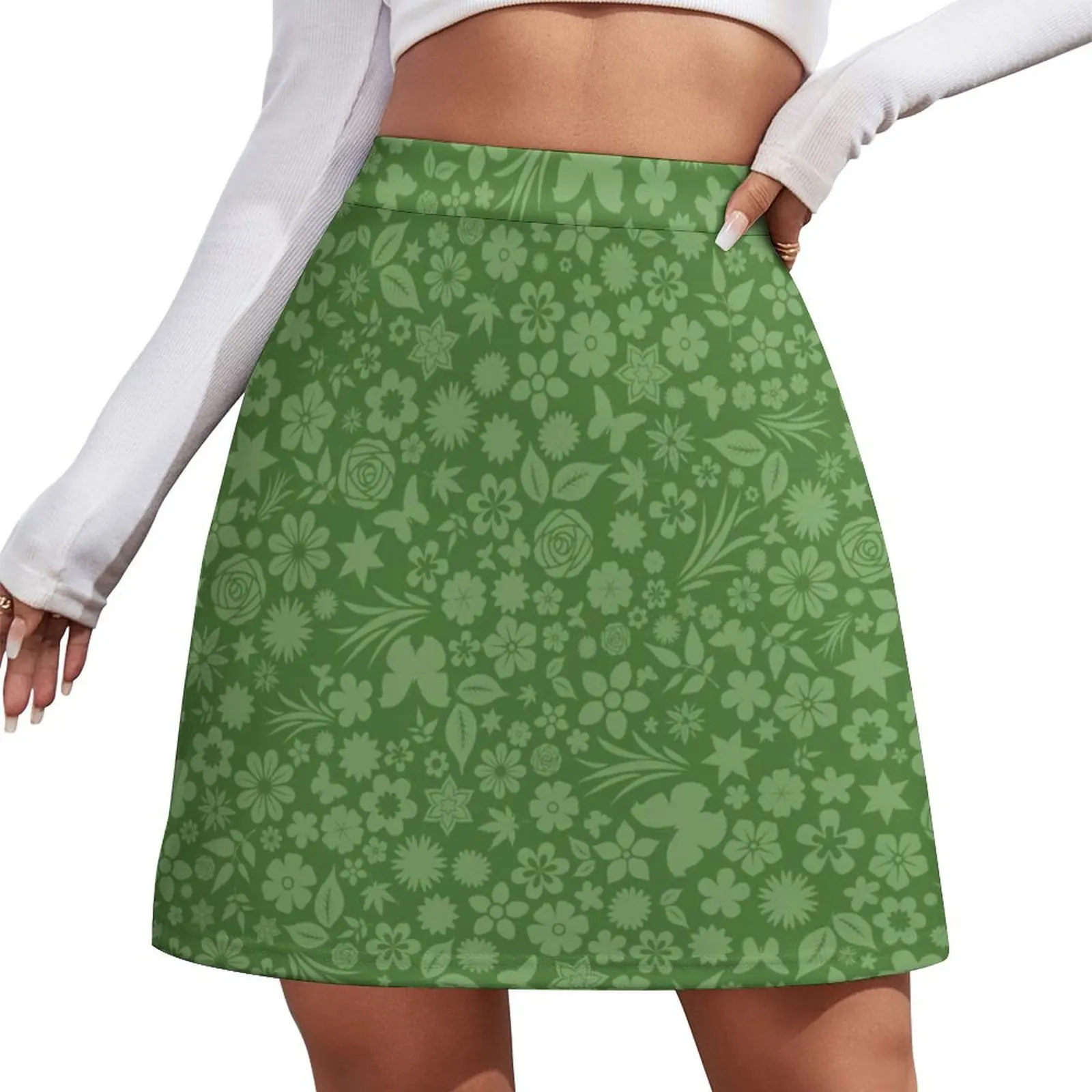 Flower & Butterfly Pattern - Green Mini Skirt Summer women's clothing skirts for women 2026 Mini Skirt