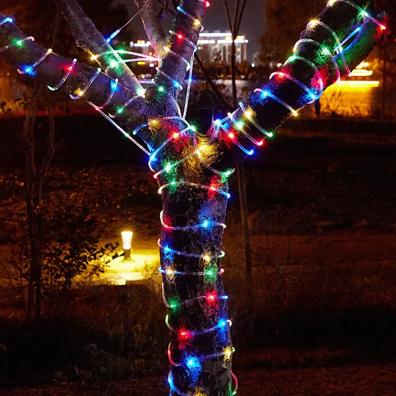 LED Solar Tube Rope String Lights Hose Light Decor Outdoor Garden Lawn Street Tree Yard Fence Pathway Christmas Party Lighting