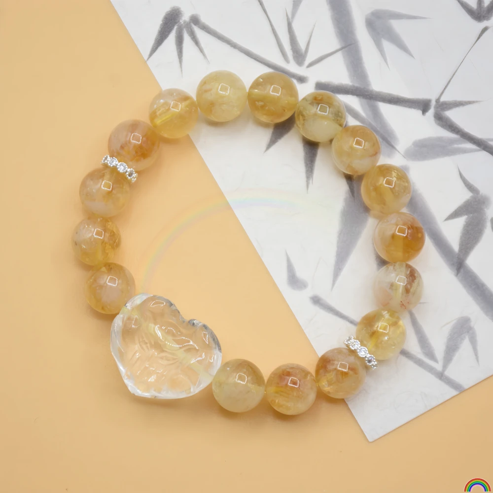 

Natural yellow crystal bracelet white crystal heart-shaped nine tailed fox single circle Chinese style fresh jewelry gift Rwbuy