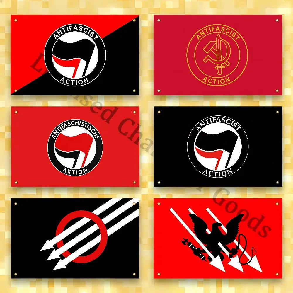 Antifascist Action Flag Polyester Fabric Rustproof Grommets 50x70 60x90 70x115 100x150 150x200 cm Decor Banner