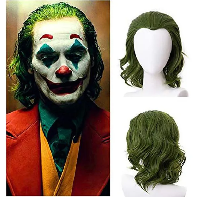 Joker Cosplay Wig Arthur Fleck Joker Wig Curly Green Synthetic Hair Horror Scary Clown Cosplay Prop wig human hair