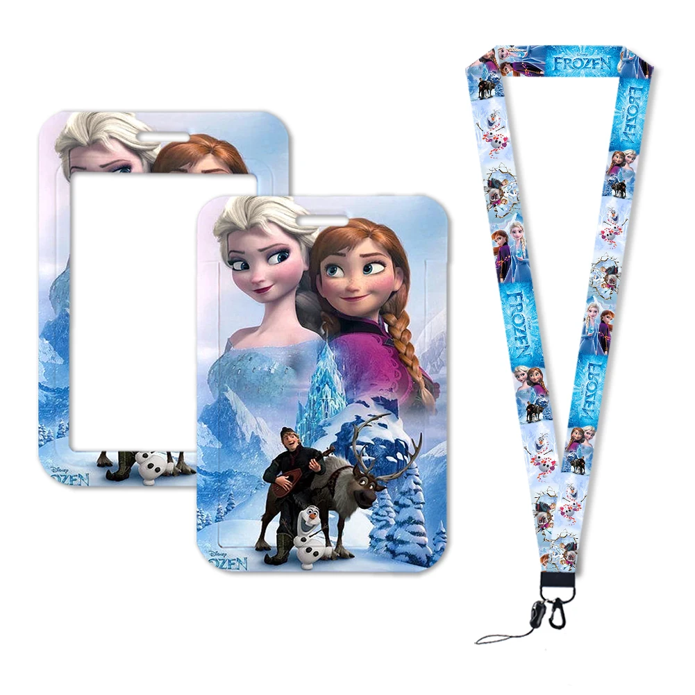 Portatarjetas de dibujos animados de Frozen 2, figuras de Anime de princesa Elsa Anna, portatarjetas de identificación con cordón para niños, cubierta colgante, llavero