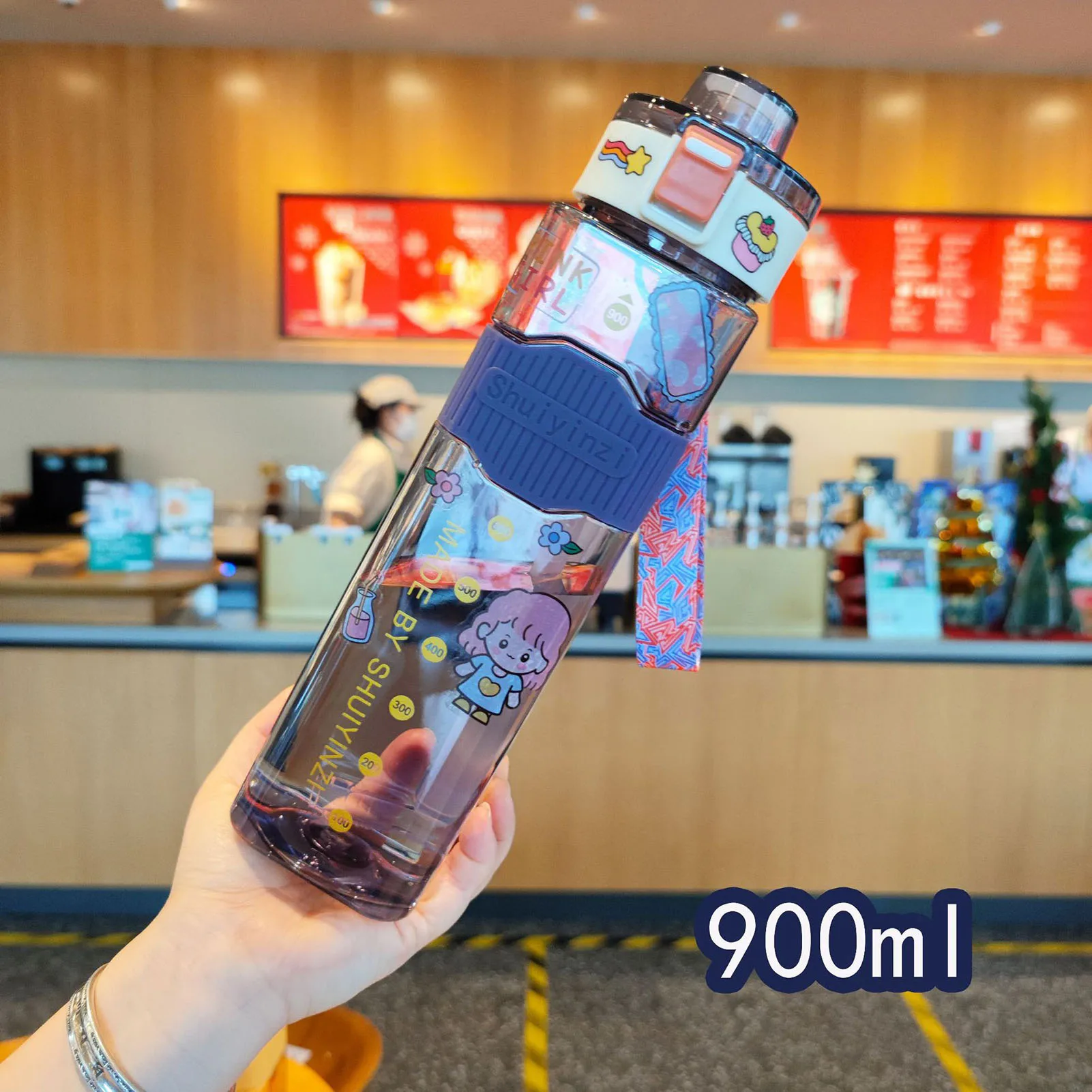 720/900ml Portable Cartoon Water Bottle Large Capacity Drinking Bottle For Summer Outdoor Sports Drinking Water Supplies