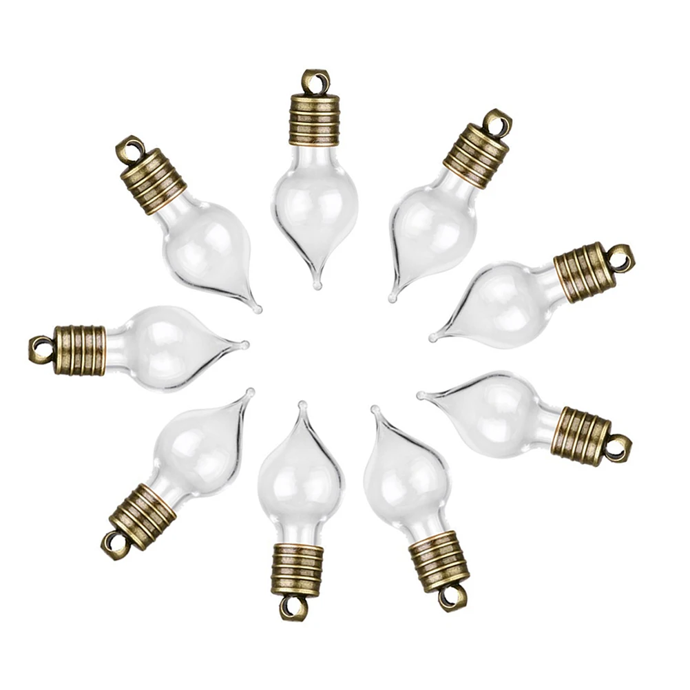 

10Pcs Clear Mini Glass Wish Bottles Waterdrop Shaped Bronze Cap DIY Pendant Decoration Necklace Gift Jar Tube Glass Bottle