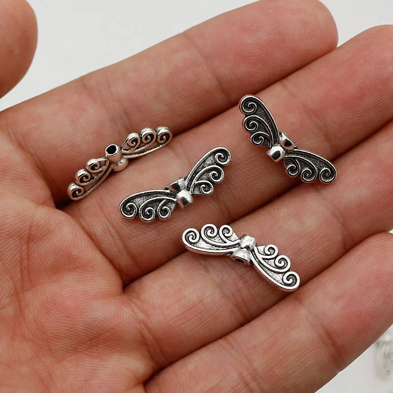 50pcs/Lot Pretty Butterfly Wings Charm Loose Beads 21x7mm Handmde Alloy Jewelry Spacer End Beads Buckle DIY Earrings Bracelets