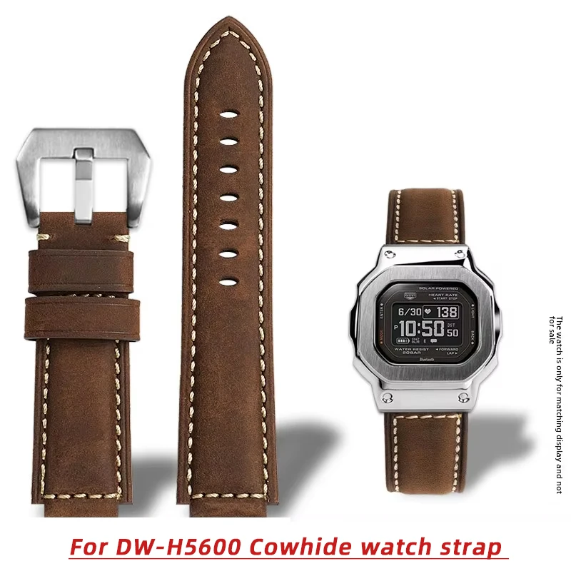 DW-H5600 Cowhide watch strap steel Bezel case For Casio G-SHOCK dw-h5600mb small block retro leather men watchband accessories