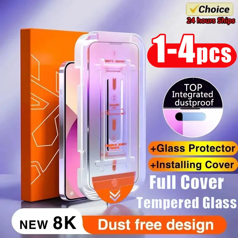 واقي شاشة من الزجاج المقوى المطلي بالزيت لهاتف آيفون 11 إلى 17 برو ماكس بلس خالي من الغبار سهل التركيب 1-4 قطع #1