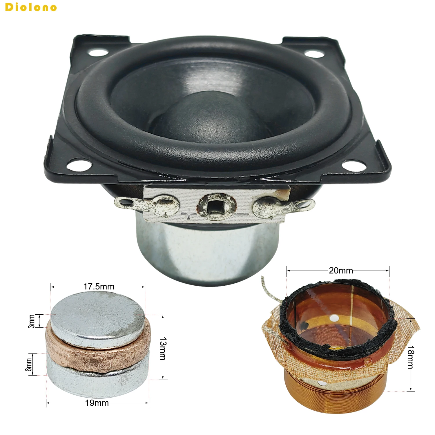 2pcs 8Ohms 10W 57mm Square 20mm Core Dual Neodymium Magnetic 38mm Long StrokeSpeaker 2 inch bluetooth Heavy Bass Loudspeaker