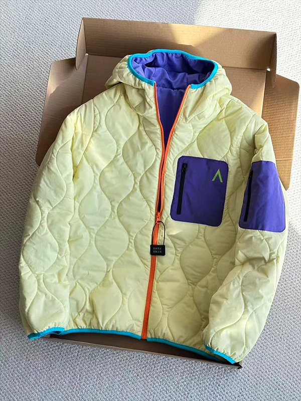 Fluorescente een à prova de vento impermeável contraste cor com capuz algodão Jaet masculino e feminino inverno quente ao ar livre leve...