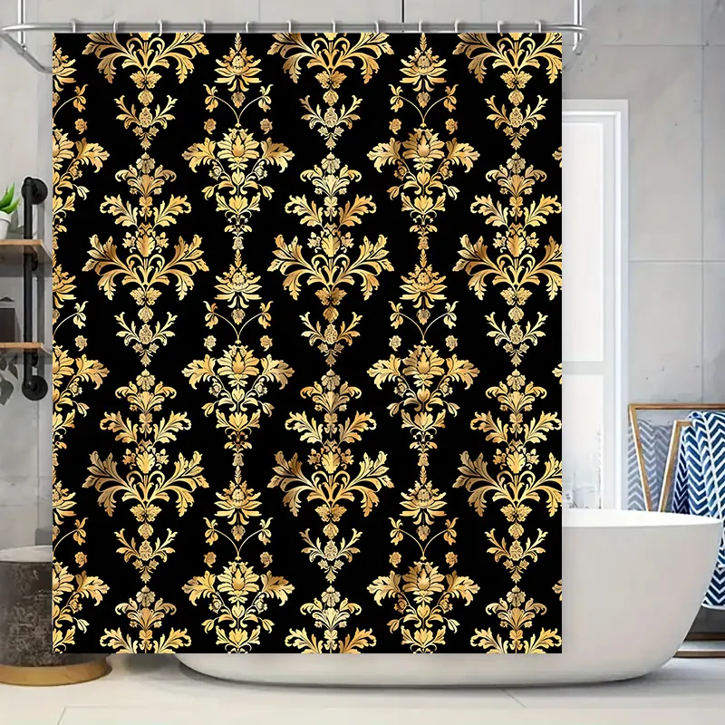 

Золотая дамасская занавеска для душа, роскошный декор для ванной комнаты для дома, ванной комнаты, черное золото, водонепроницаемая ткань 72x78 (183X200 см)