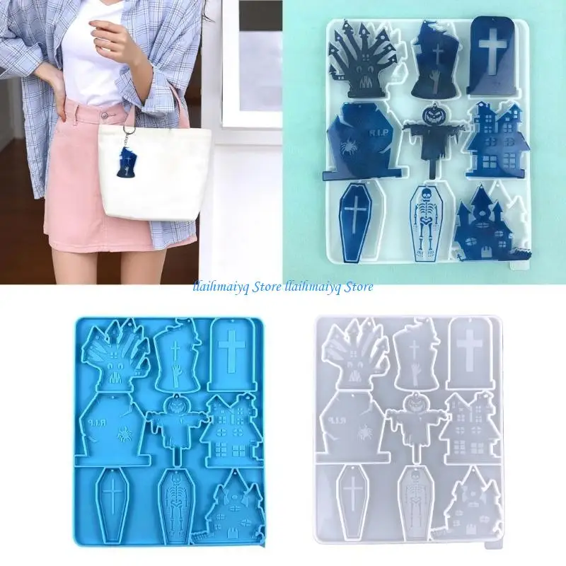 

573B DIY Semi-stereoscopic Halloween Keychain Silicone Coffin Mold DIY Ornaments Pendant Crafting Mould for Valentines Gift