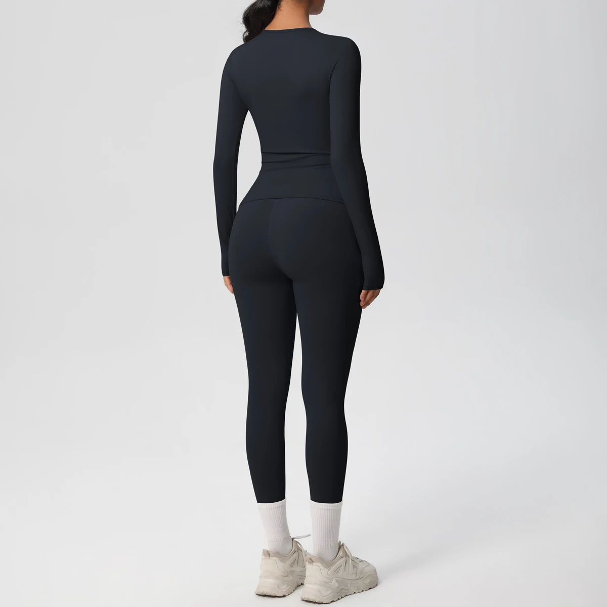 2-teiliges Sportbekleidungs-Yoga-Set, Fitnessstudio-Kleidung, Yoga-Anzüge für Damen, Fitness-Set, Trainingsanzüge, Sport, Langarm, bauchfreies Top, Gym-Leggings – Detail 11