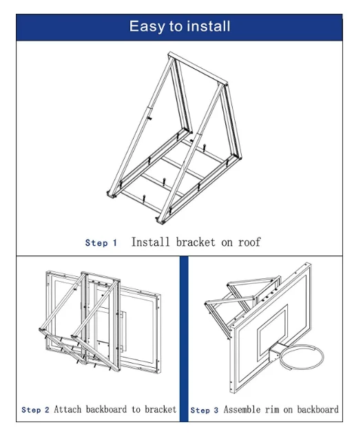 طوق كرة سلة مثبت على السقف مقاوم للماء، لوح خلفي من الزجاج المقسى للاستخدام الخارجي مع حافة زنبركية