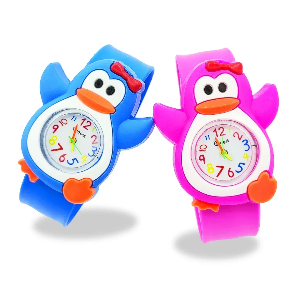 Slap Bracelet Children's Watch Cute Penguin, Crab, Turtle, Dolphin Patterns Toy Baby Birthday Gift Boys Girls Kids Watches Clock