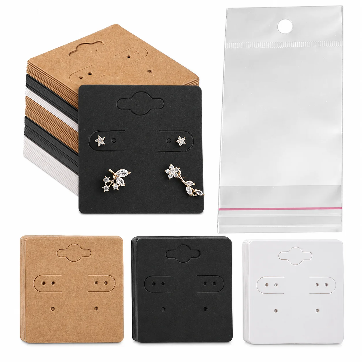 100 Stück Quadratische Ohrring-Displaykarten und Ziplock-Beutel-Set, bestehend aus 50 Papierkarten und 50 transparenten OPP-Beuteln für die Schmuck- und Bastelausstellung. – Detail 6