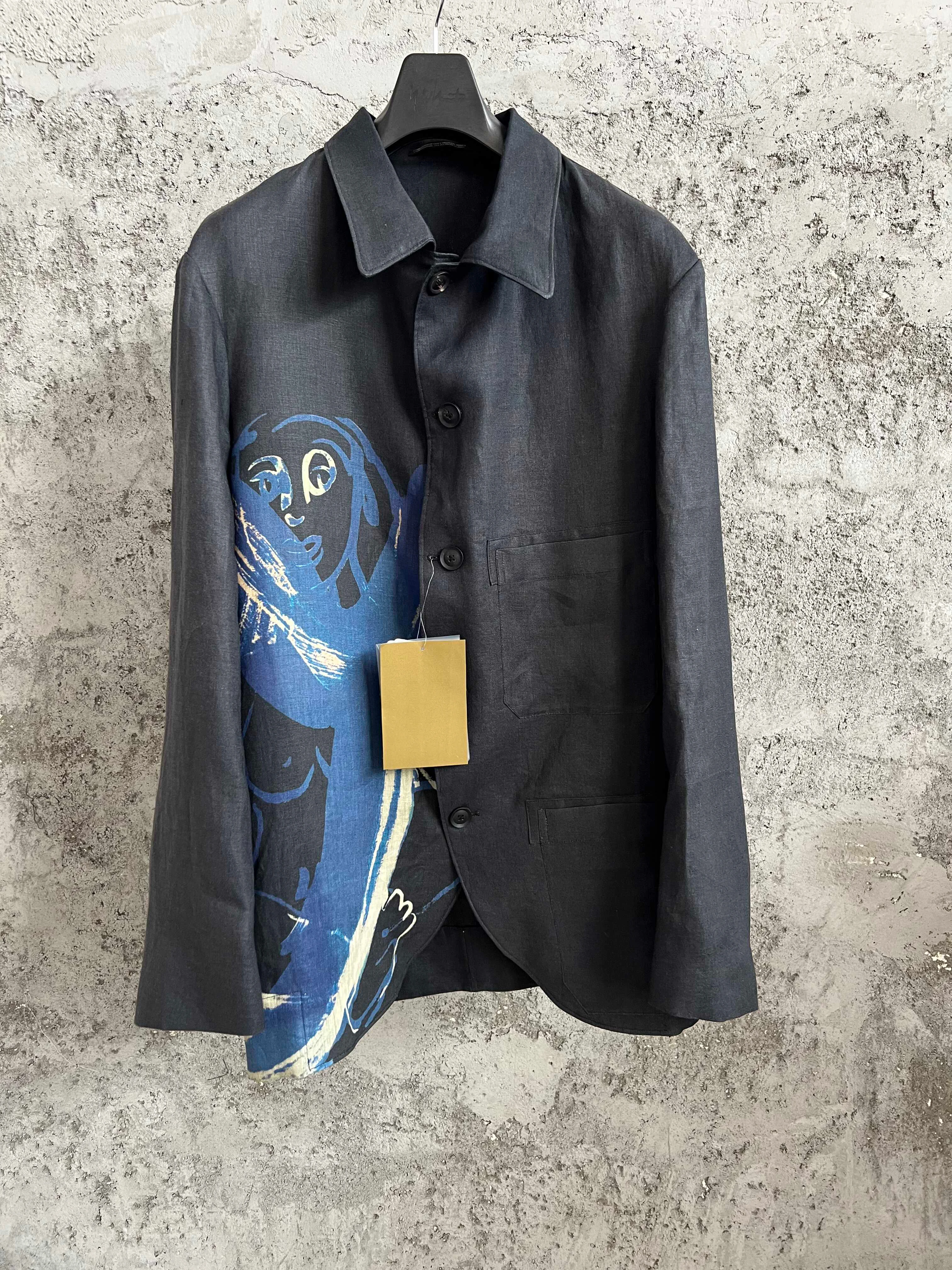TOP-YAMAMOTO Paris Fashion Show printed linen jacket Men's suit Internet celebrity