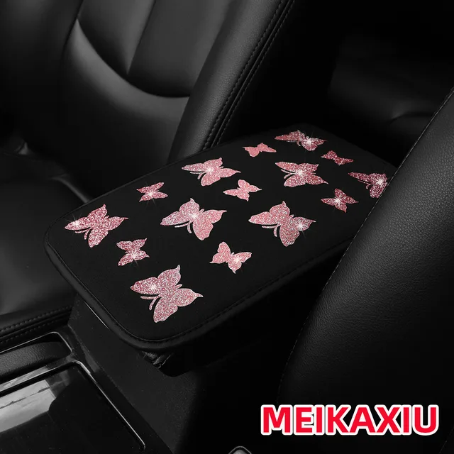 1 piękny motyl brokat Blingbling tkanina wodoodporna podkładka pod podłokietnik samochodowy 12,6 "X7,5" akcesoria samochodowe dla kobiet