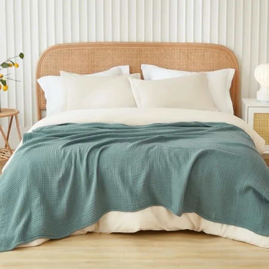 

Cotton Muslin Blanket Big Oversized Bed Layering Bedspread Coverlet Breathable Gauze Soft Lightweight Blankets Teal 120"x94